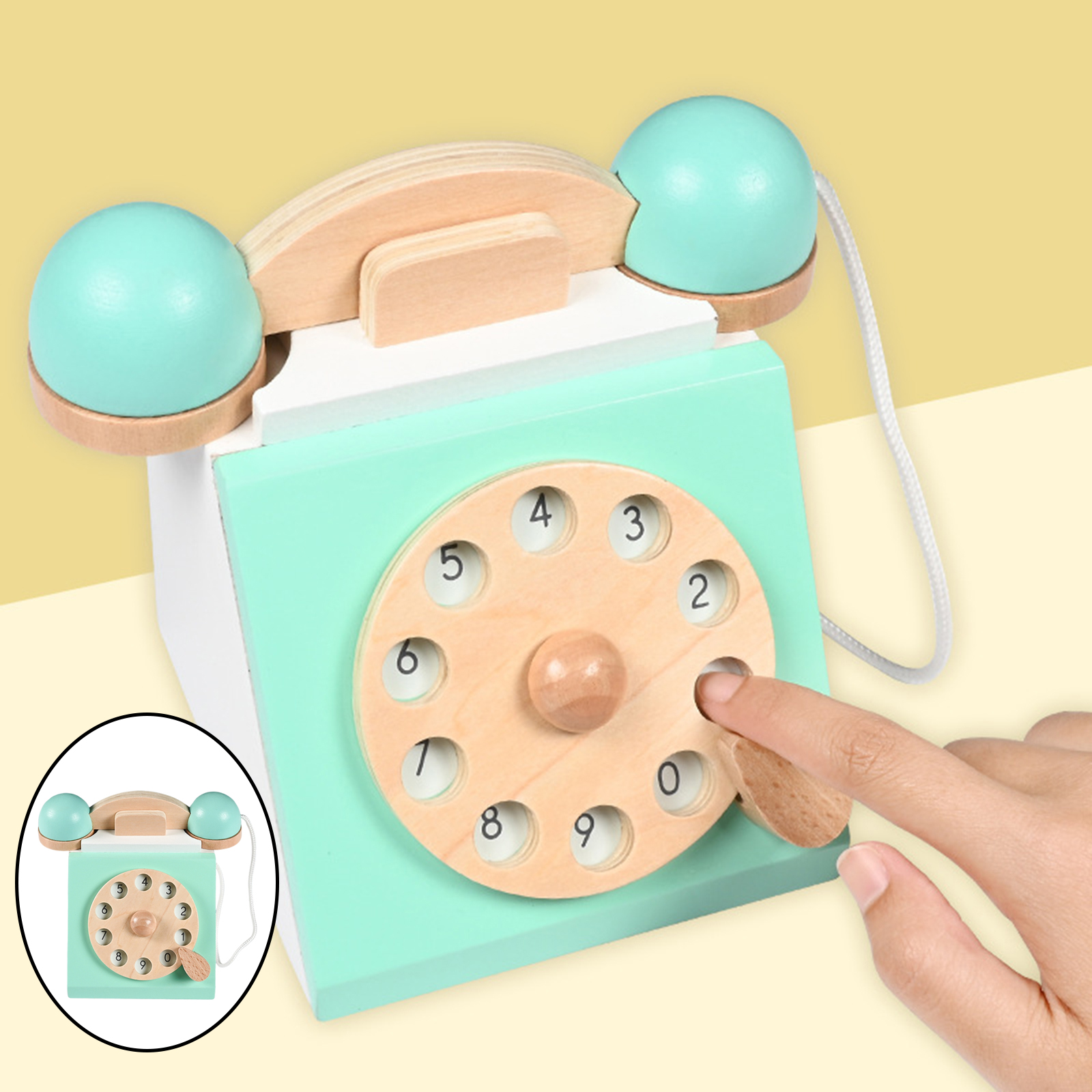 Realistic Retro Vintage Antique Dial Telephone Playset Pretend Play Montessori Early Edcuation Wood Toy Role Play Birthday Gift