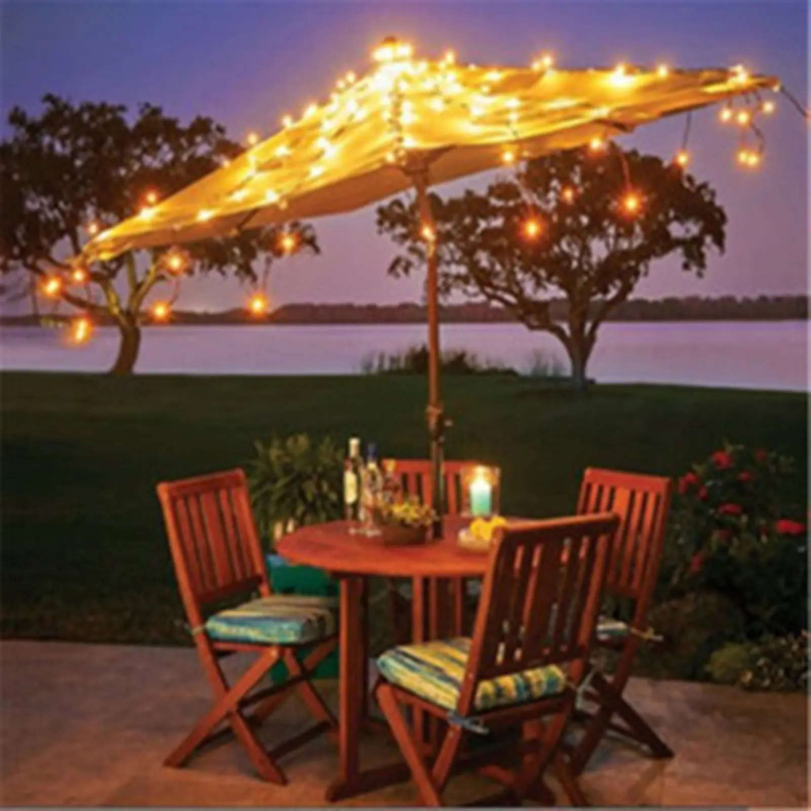 Patio Umbrella Parasol Lights 104LEDs Battery Operated 8 Lighting Mode Waterproof Tent String Light & Remote Control Decoration