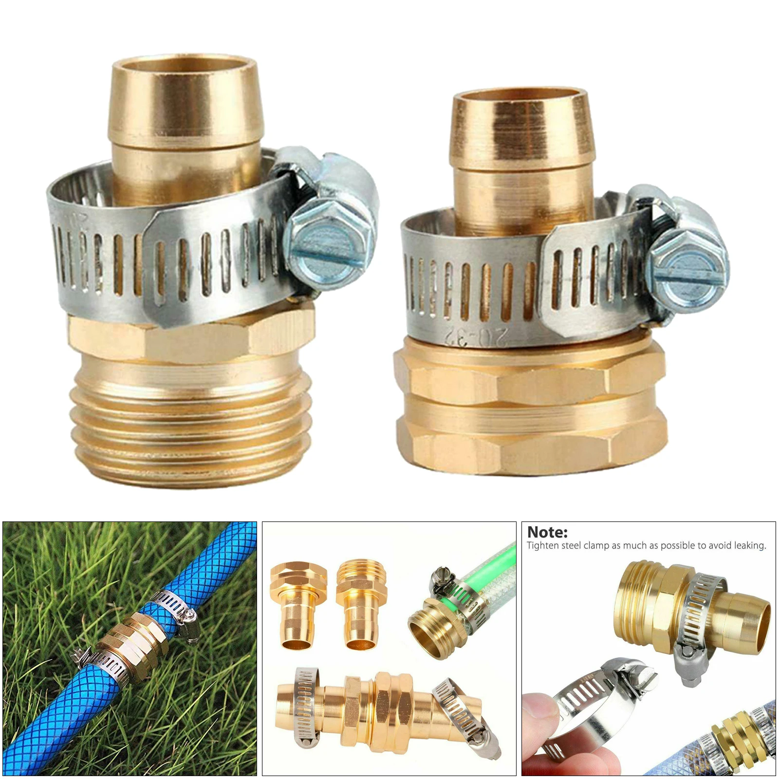 5/8" Garden Brass Mender End Repair Kit Hose Connector Male Female 0.6" Diameter 