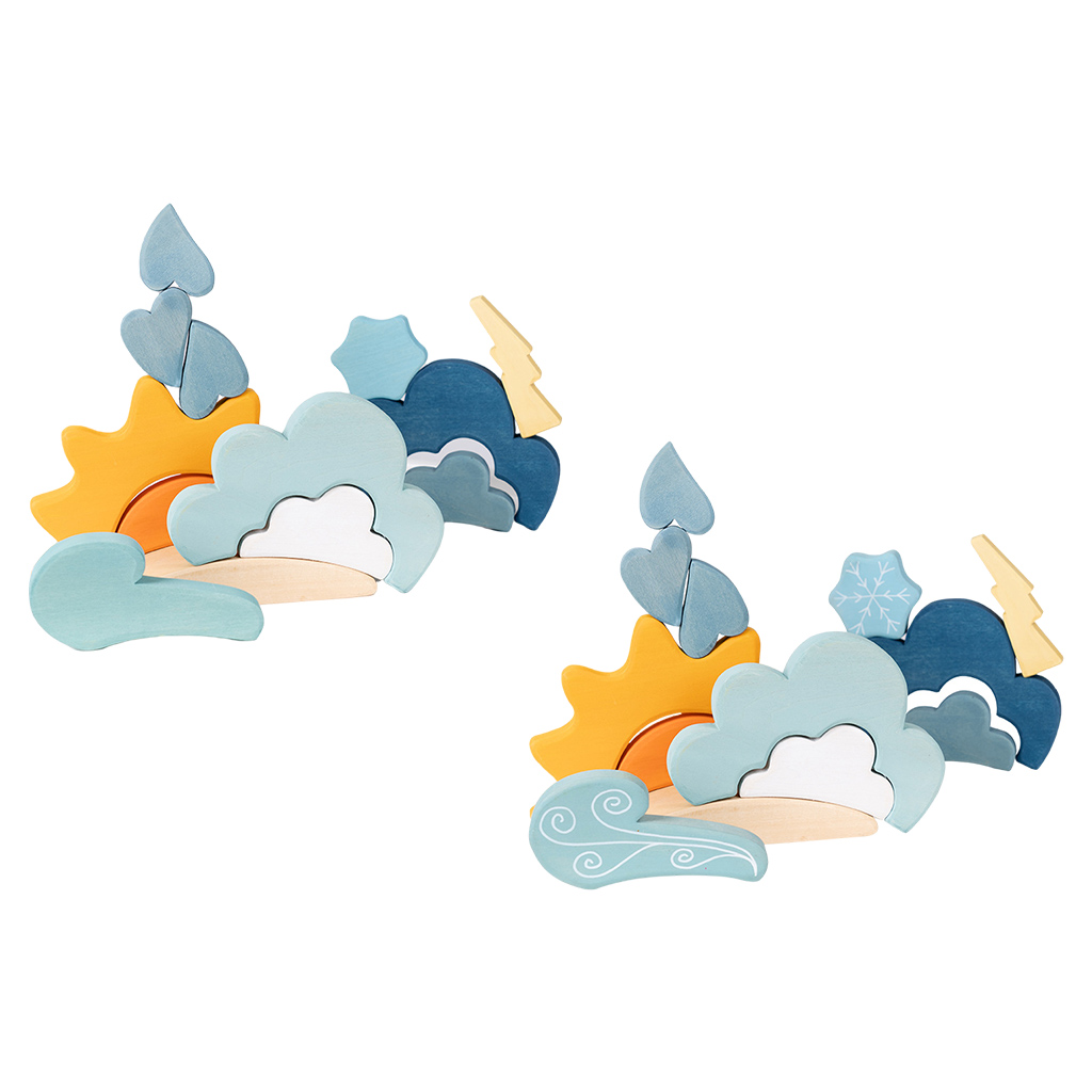 13Pcs Painted Wood Block Nordic Weather Cloud Snow Sun Blocks Stacking Stacker Development Motor Skills Toy Play Gift