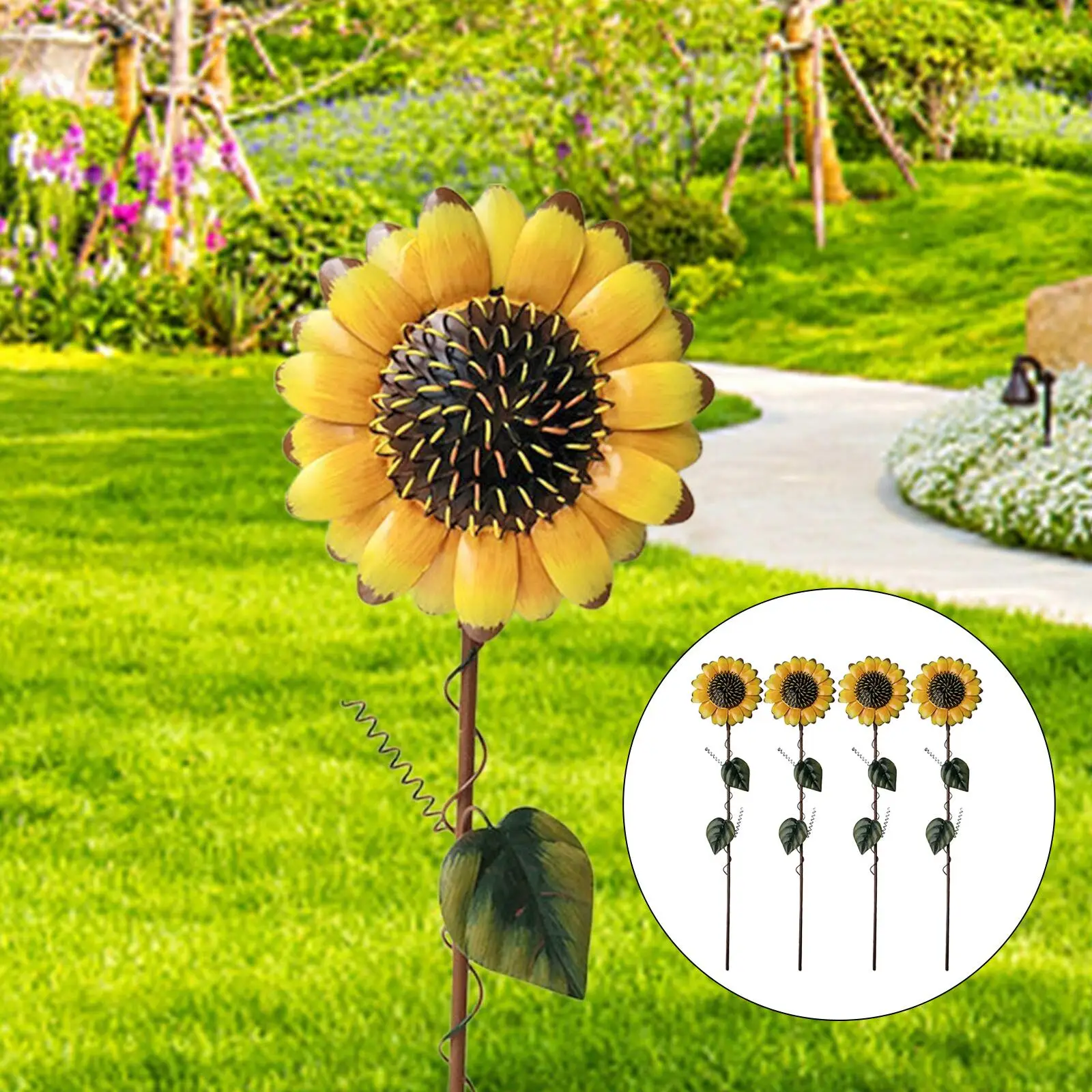 4x Flower Garden Stake Decorative Flower Yard Stake Sunflowers Garden Stake for Outdoor Lawn Patio Backyard