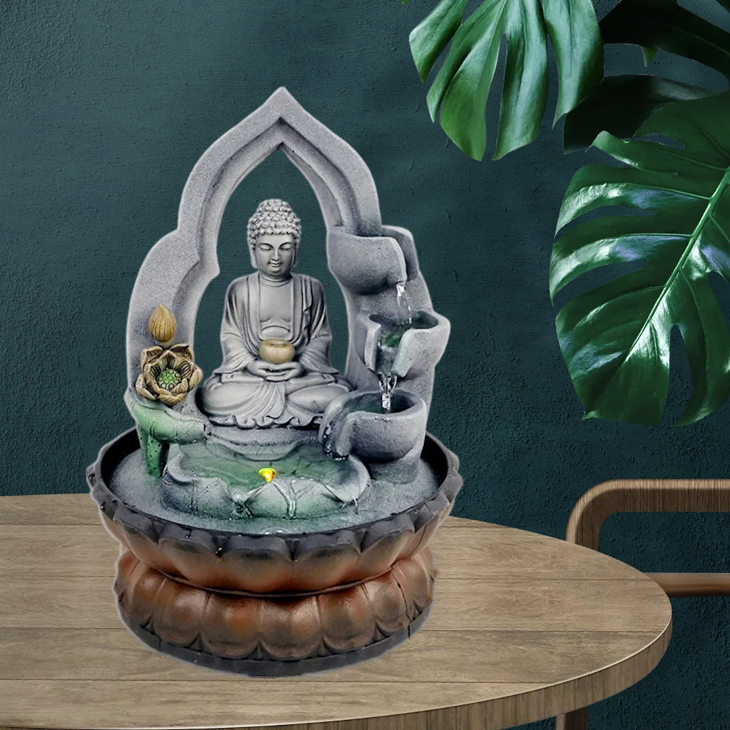 Zen Fountain Buddha Desktop Waterfall Ornament Yoga Figurine Statue Decor