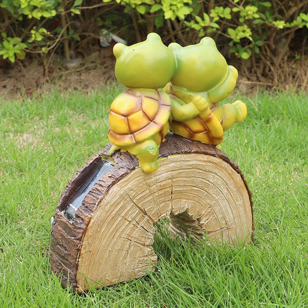 Garden Statue Turtles Figurine LED Light Decor Animal Sculpture for Lawn Decorations