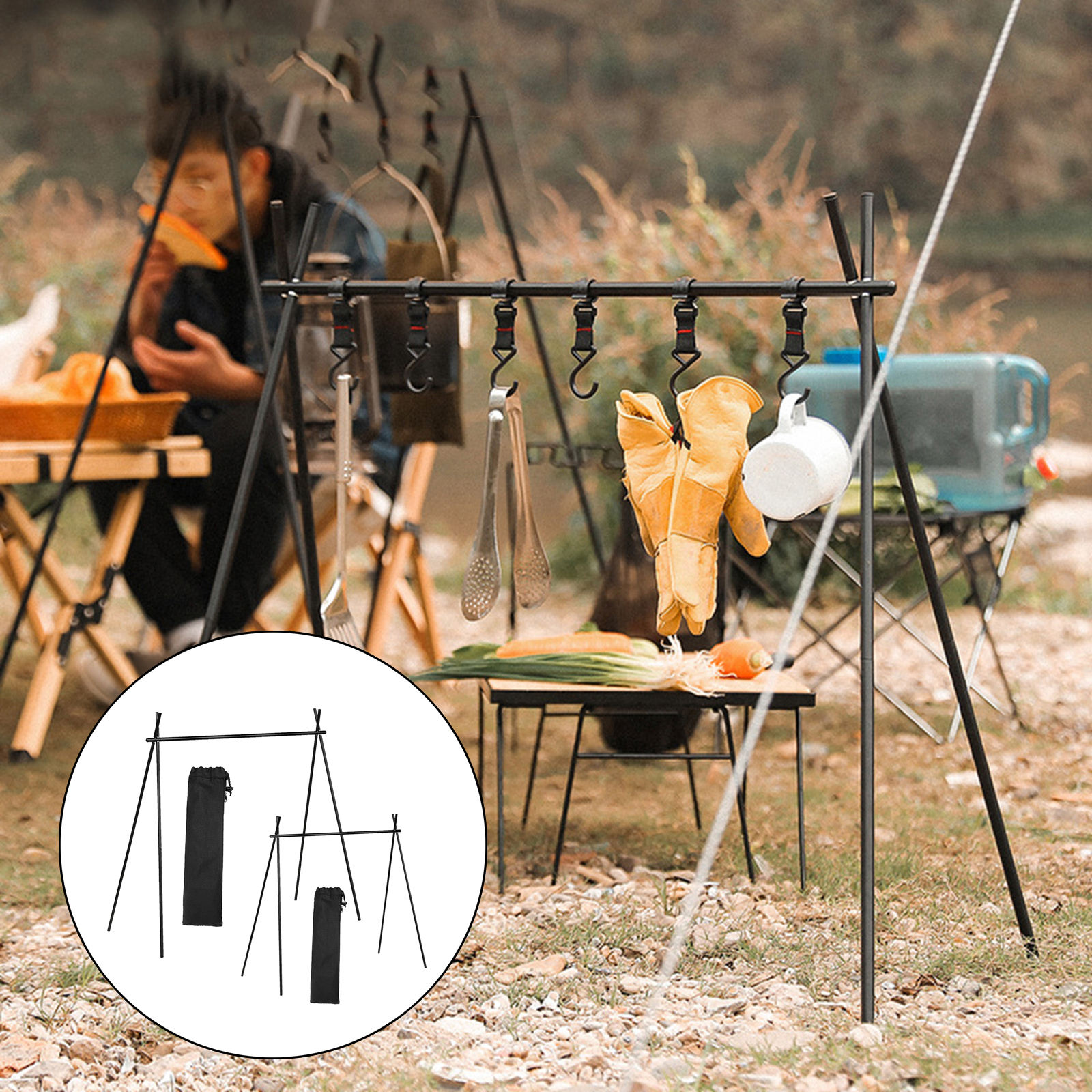 Foldable Camping Trailer Tool Organizer with Storage Bag Tripod Stand for Garden Travel