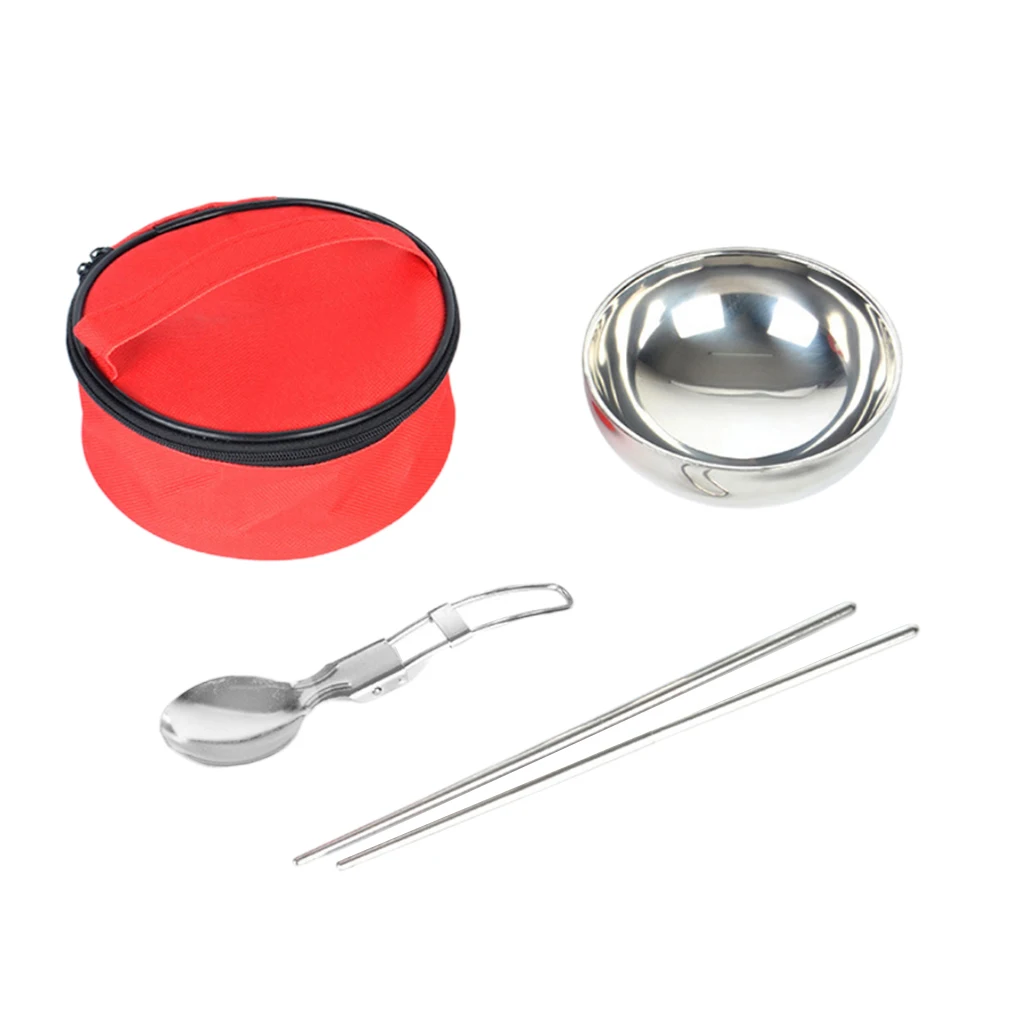 Stainless Steel Camping Cutlery Portable Fishing Tableware Kit Reusable With Bag