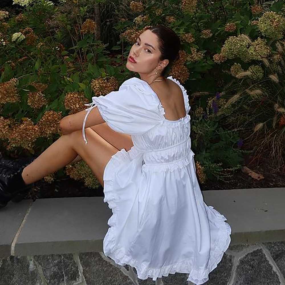 Waliicorners Fashion White Puff Sleeve Backless Ruffle Hem Mini Dress 18 H1dcbcb12a0fc49ea9ecf0681426727166