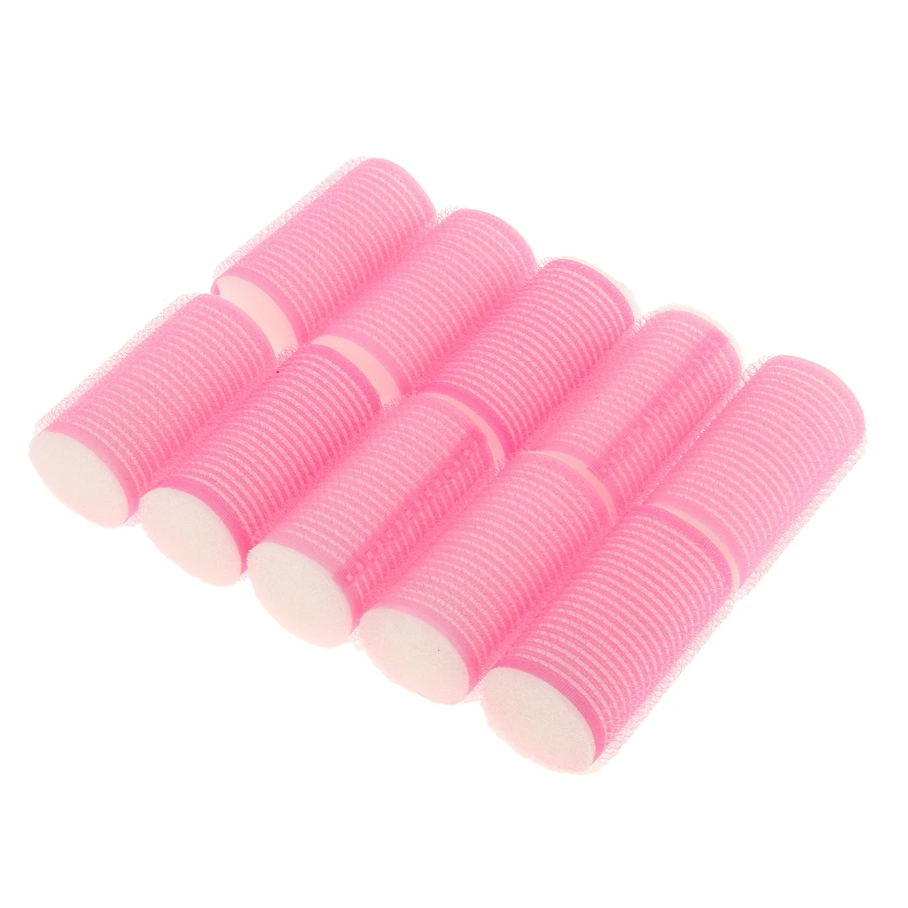 10pcs Grip Cling Hair Styling Roller Curler Hairdressing Tools DIY Pink