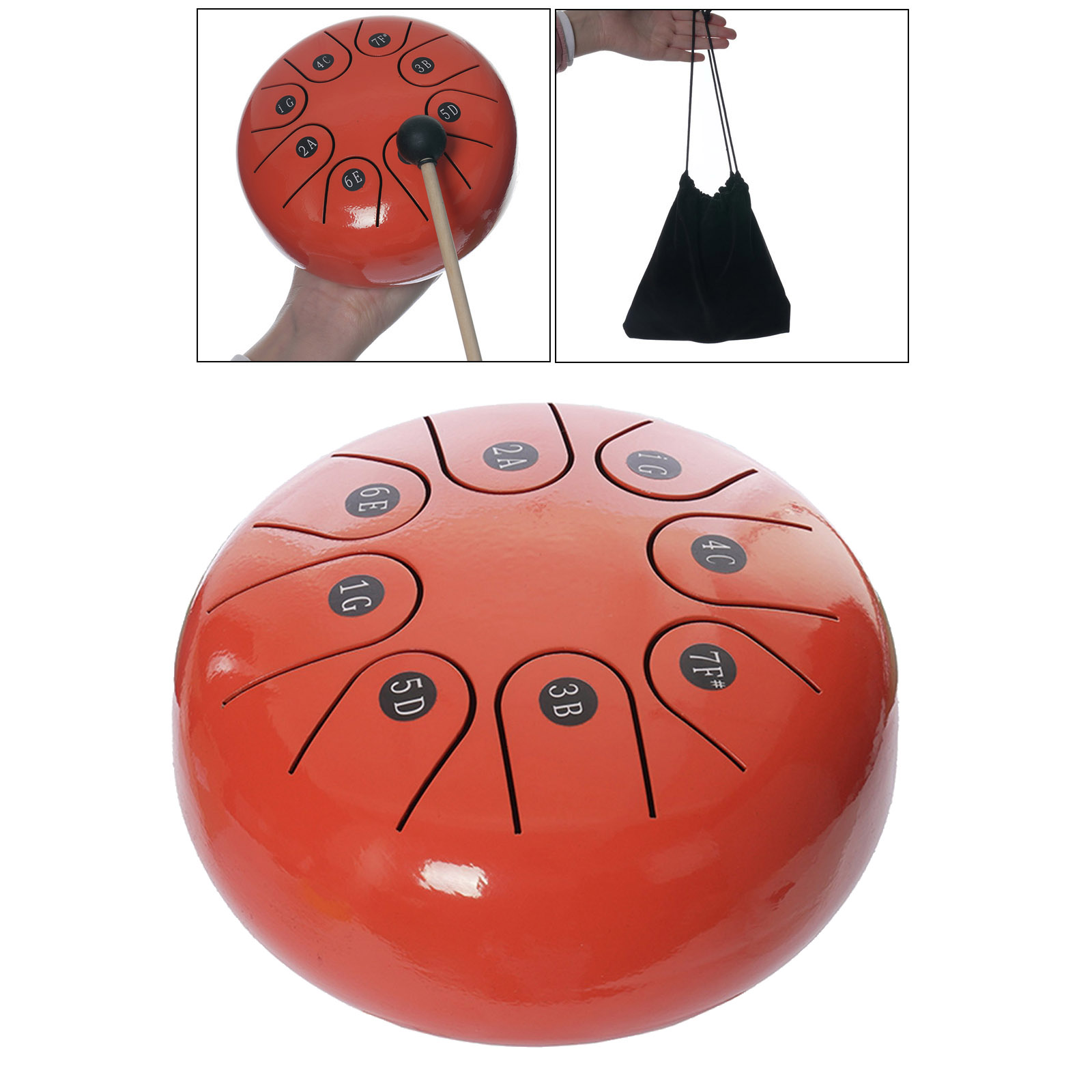 8 Tone 6 Inch Steel Handpan Tongue Drum C Key w/ Carrying Bag Notes Stickers Present Orange