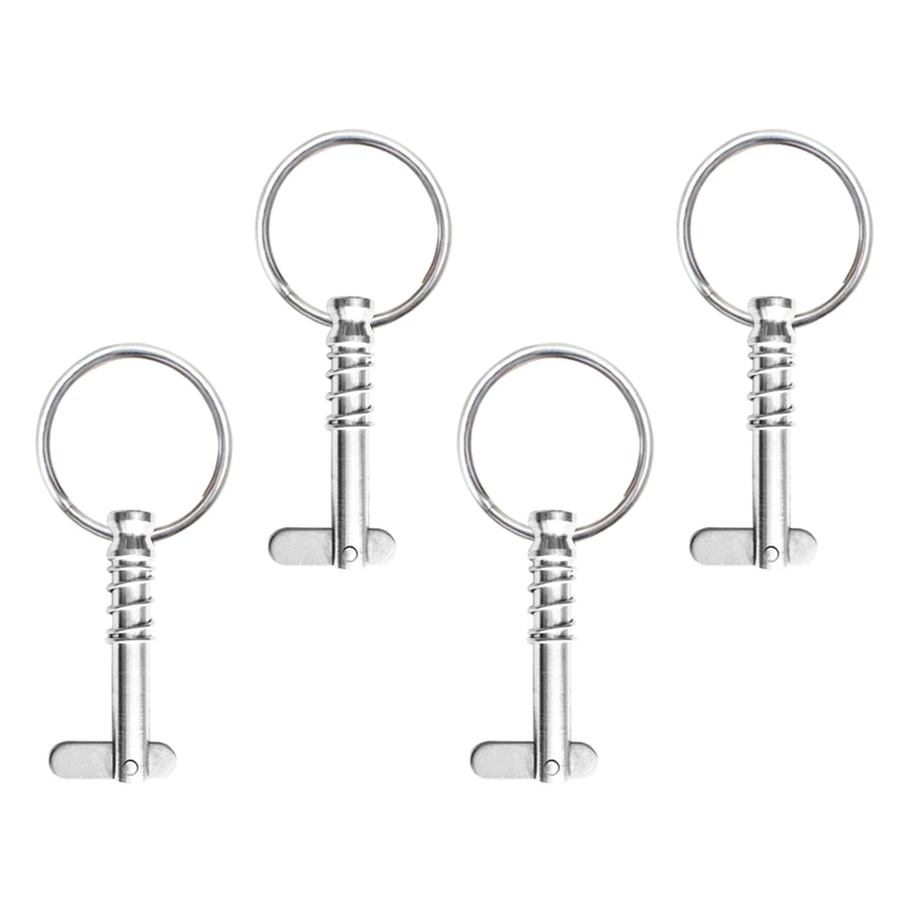 MonkeyJack 4 Pieces Boat Bimini Top Fitting Hardware Spring Loaded Quick Release Pins 1/4 Stainless Steel with Pull Ring 