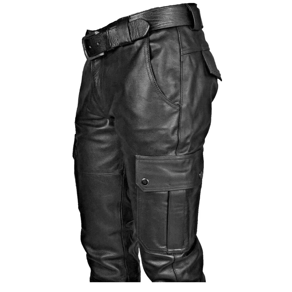 Mens Autumn Winter Pants Punk Retro Goth Slim Casual Long Pants Faux Leather Fashion Casual Solid Color Trousers Pencil Pants army cargo pants