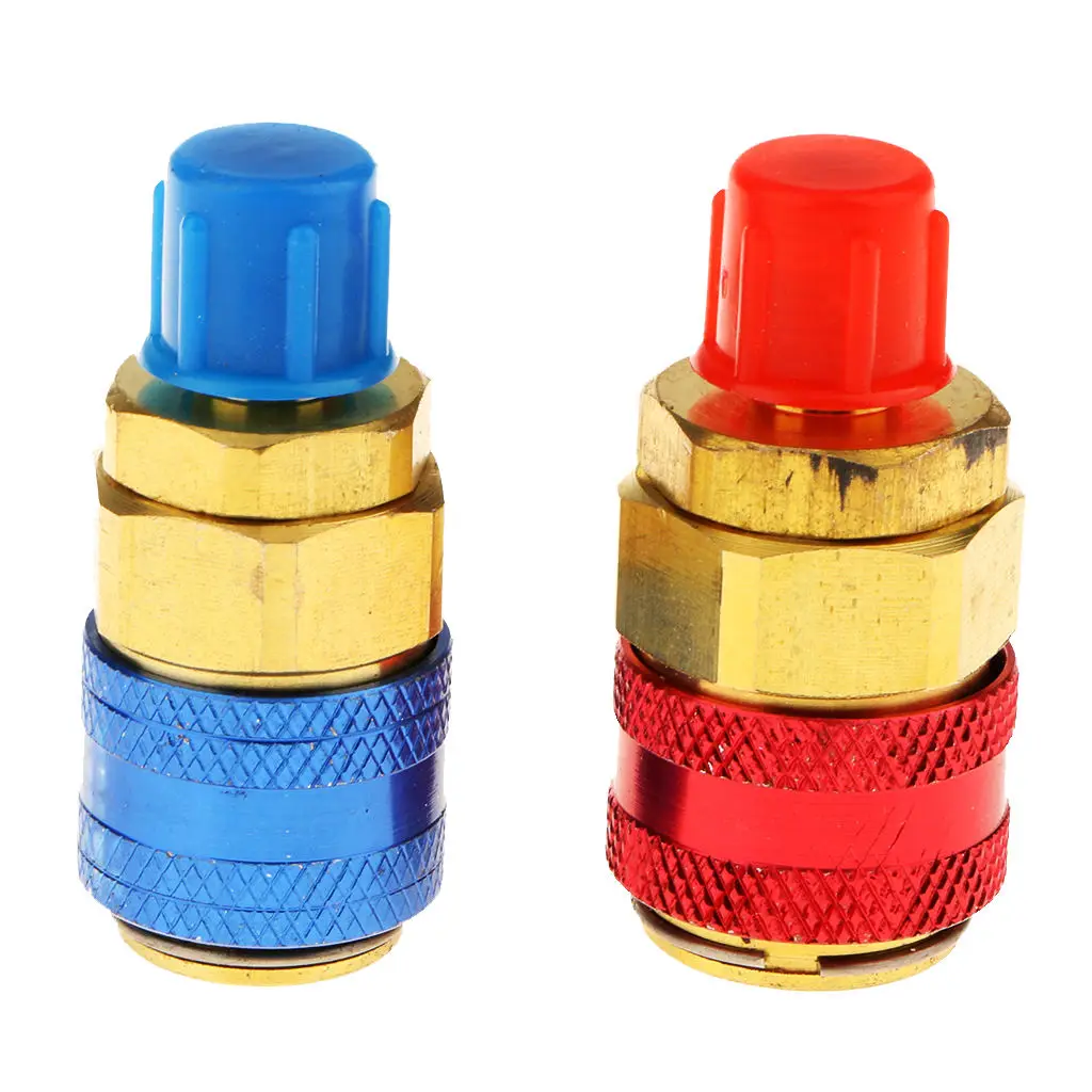 1 Pair Automotive Air Conditioning Refrigerant R134a High & Low Quick Connector Coupler Adjustable AC Manifold Gauge 50*25mm