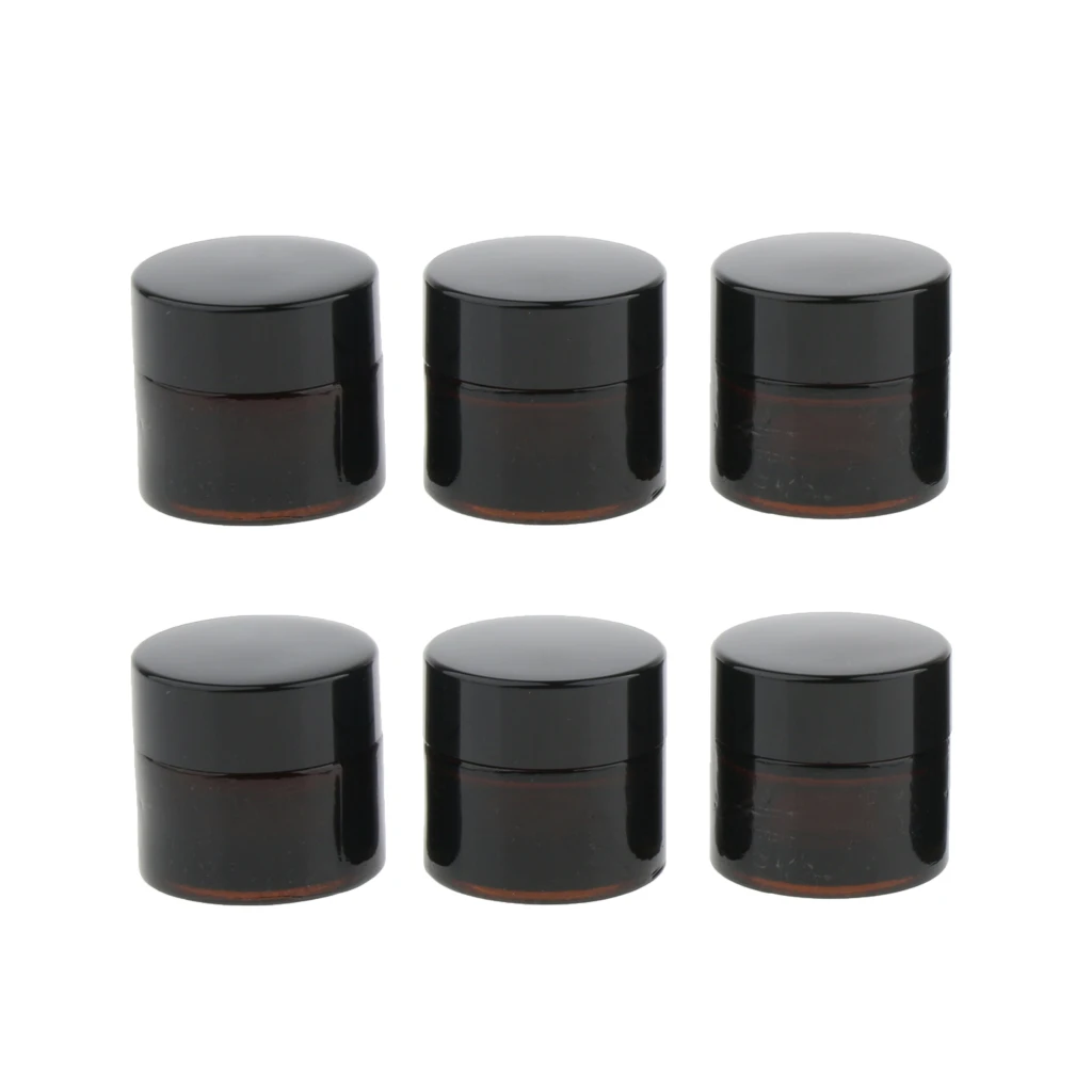 6 Pcs 10g Refillable Cosmetic Containers Round Glass Jars Face Cream Lotion