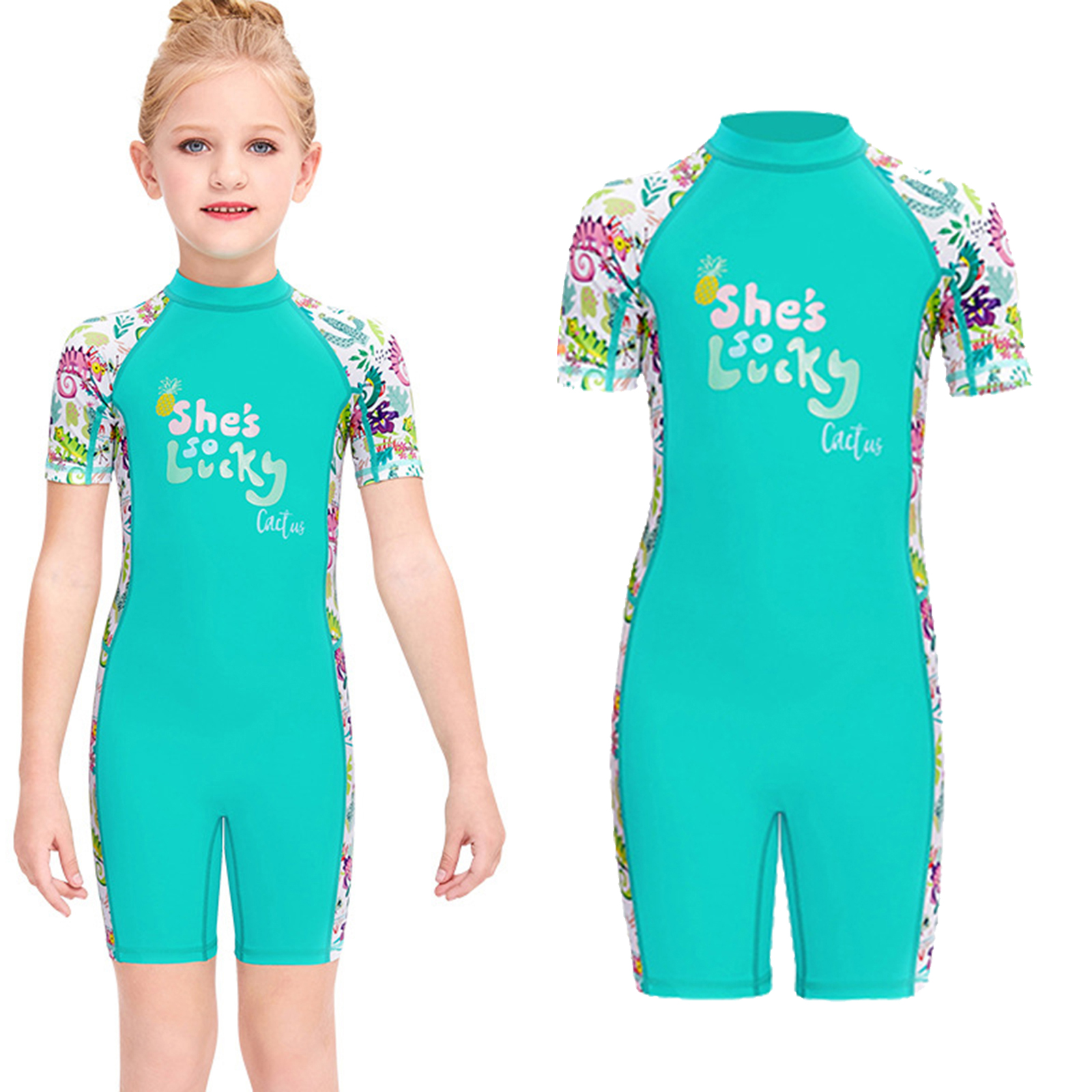 Neoprene UPF 50+ Kids One-Piece Swimsuit Diving Swimwear Girl Solid Beachwear Short Wet Suit