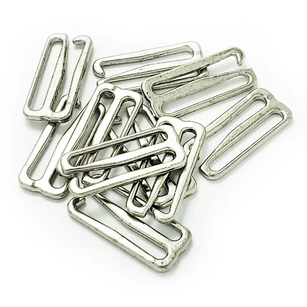 10 Sets Nylon Coated Metal Lingerie Adjustment strap slides Hardware Sewing Clips Clasp Hooks for Bra Strp (25mm, Silver)