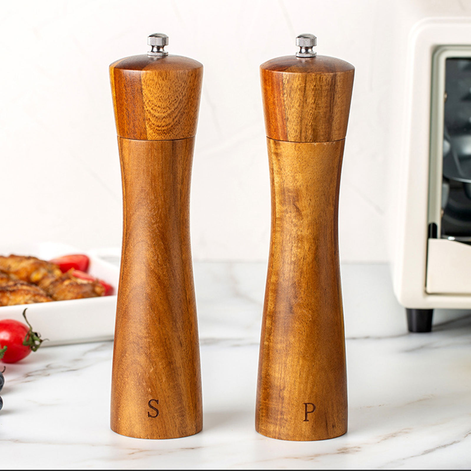 Wood Salt and Pepper Grinder Set Mill Wooden Salt Grinder Refillable with Adjustable Coarseness Fine to Coarse