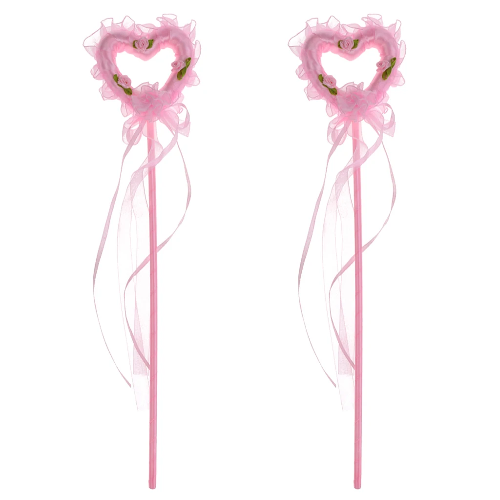 2pcs Fancy Dress Props Fairy Princess Pink Heart Magic Wand For Girls Kids