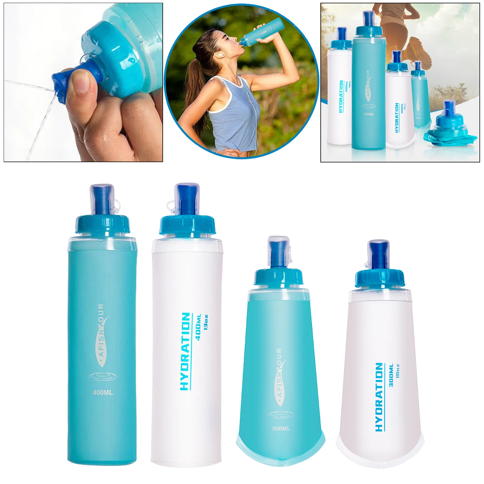 Collapsible Folding Leakproof Reusable TPU Soft Water Bag Sports Running  Hiking Water Bottle Flask for Gym Workout