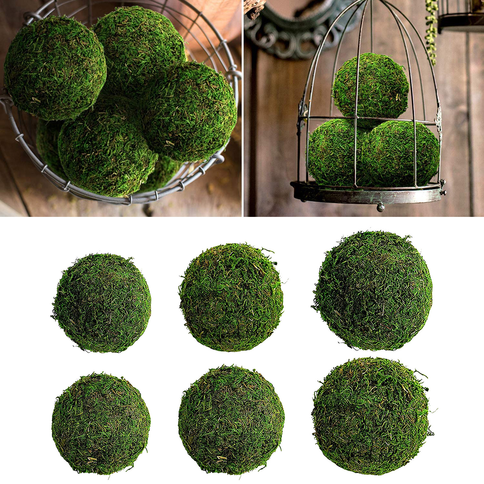6Pieces Moss Decorative Ball Landscape Holidays Weddings Wall Aquarium Decor