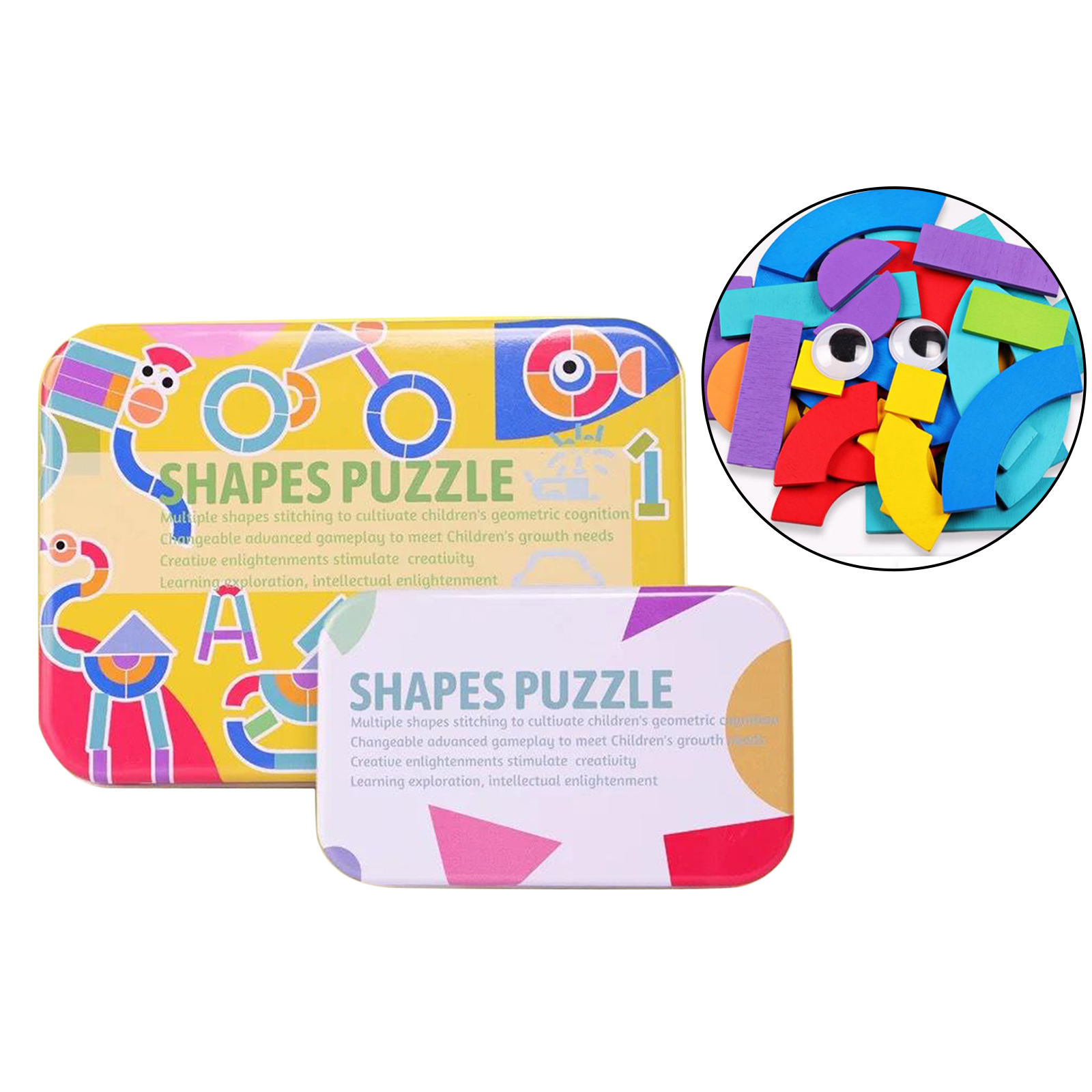 Wooden Pattern Blocks Set Shape Puzzle Kindergarten Classic Educational Montessori Tangram Toys for Kids Toddlers Ages 3-8