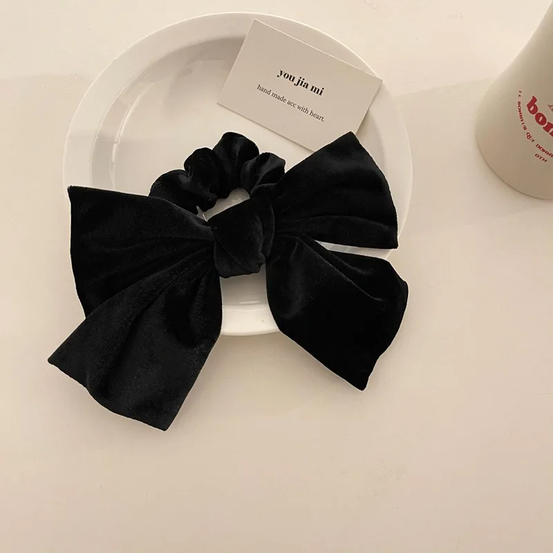 Women's Hair Accessories Retro French Velvet Bowknot Hair Scrunchies Streamer Bows Long Elastic Hair Bands Women Pontail Holder Elegant Ties Headwear bow hair clip