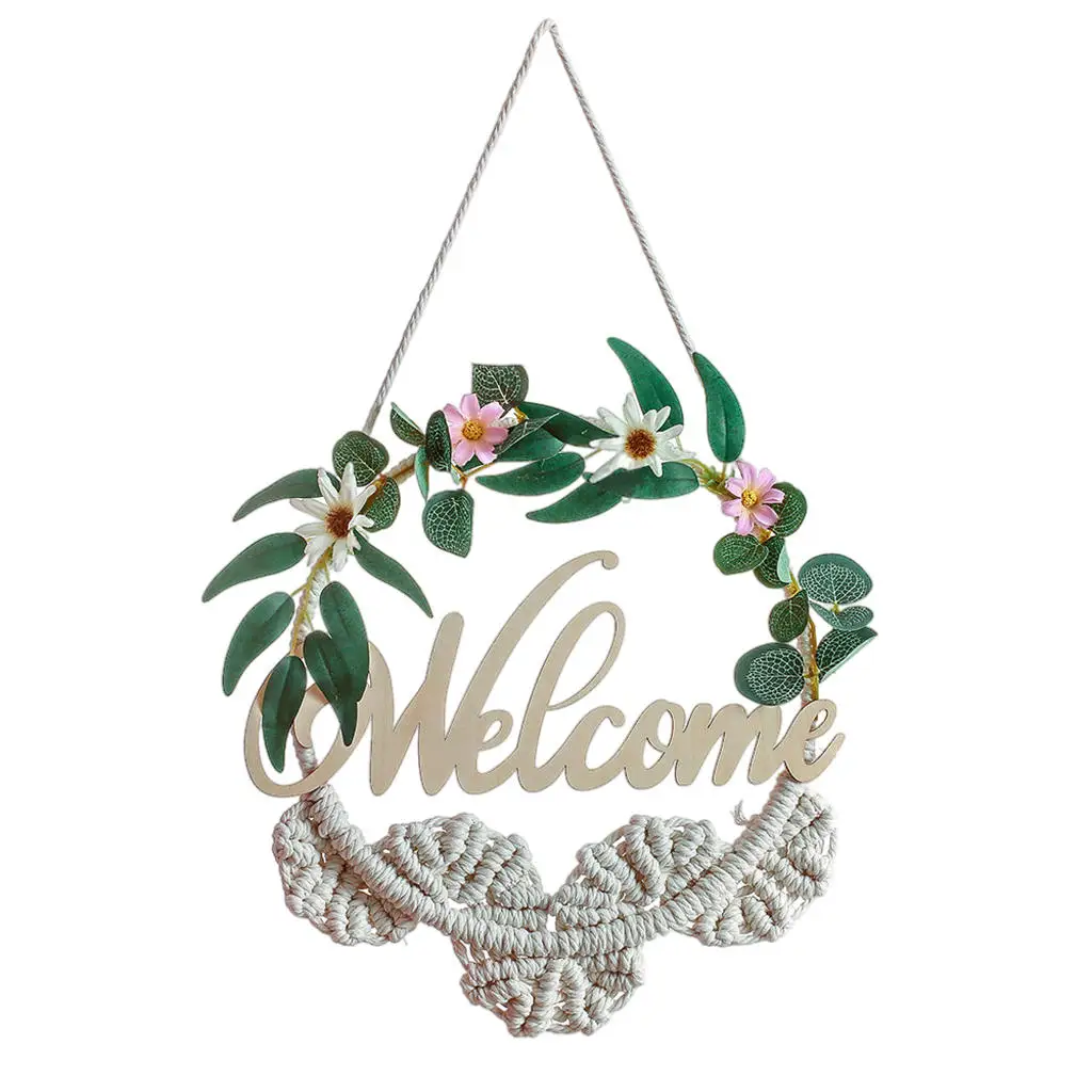 Welcome Sign Wreath Front Door Hanger Round Outdoor Hanging Decoration For Home Vertical Sign Wedding