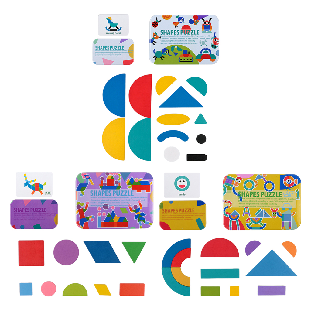 Wooden Pattern Blocks Jigsaw Geometric Shape Classic Tangrams Gift Pre-school Early Toys