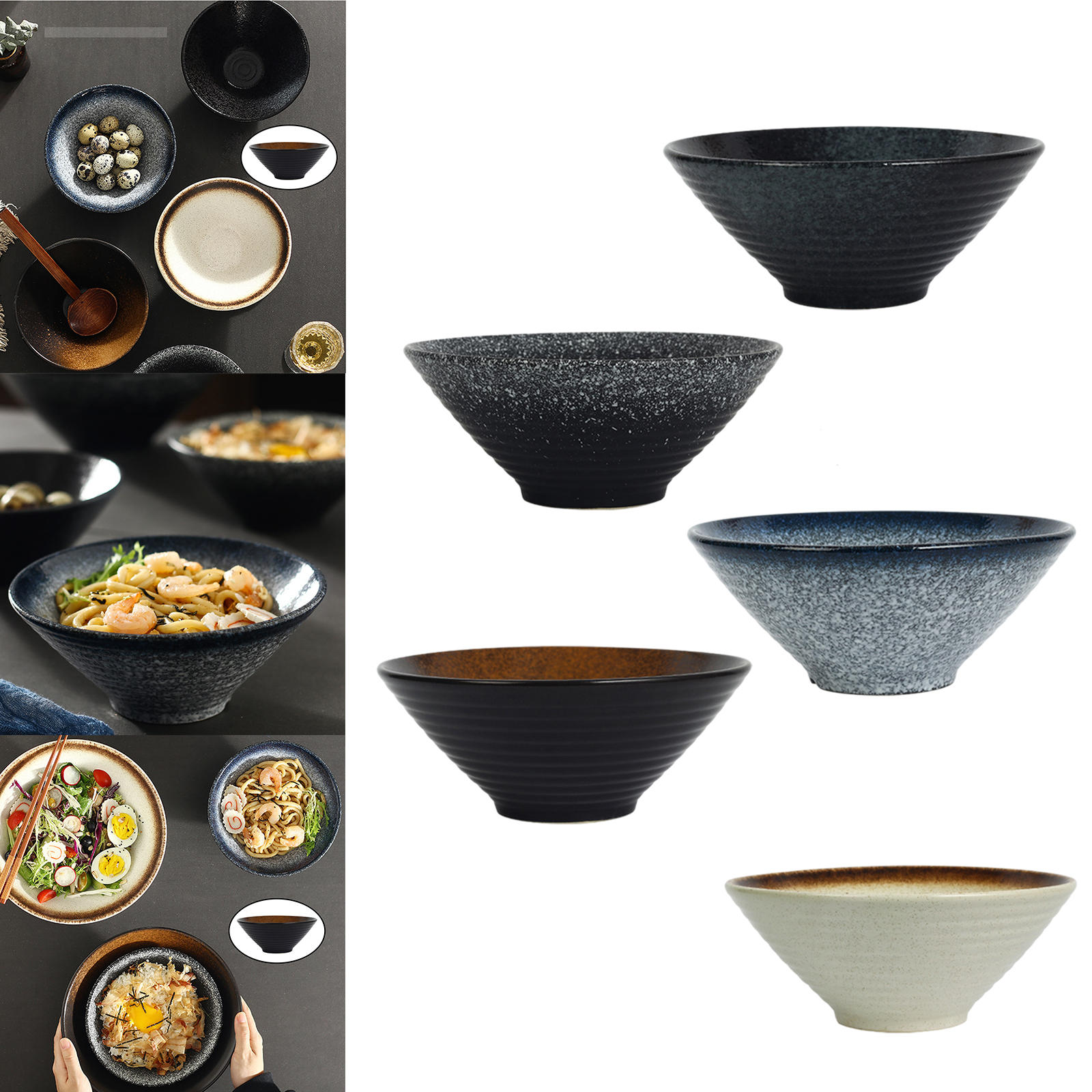 Ceramic Japanese Ramen Soup Bowl Set, Dishwasher and Microwave Safe, 900ml Large Noodle Bowl for Thai Udon Wonton Soup Pho