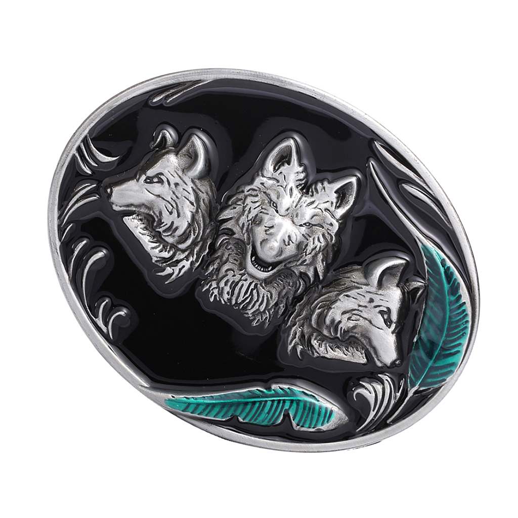 Men's Western Cowboy Belt Buckle in Antique Silver 3D Wolf Texas