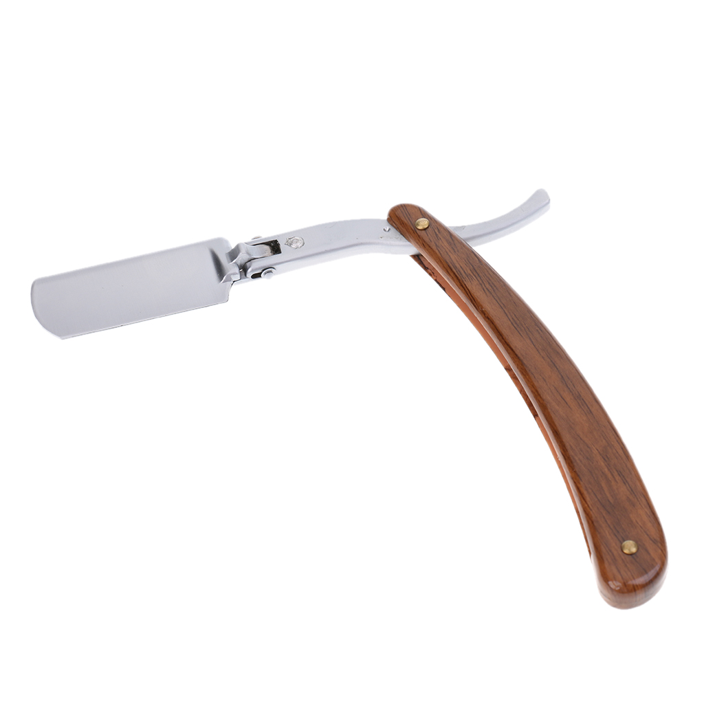 Men's Vintage Wooden Handle Folding Zinc Alloy Barber Shaving Straight Razor with Storage Box