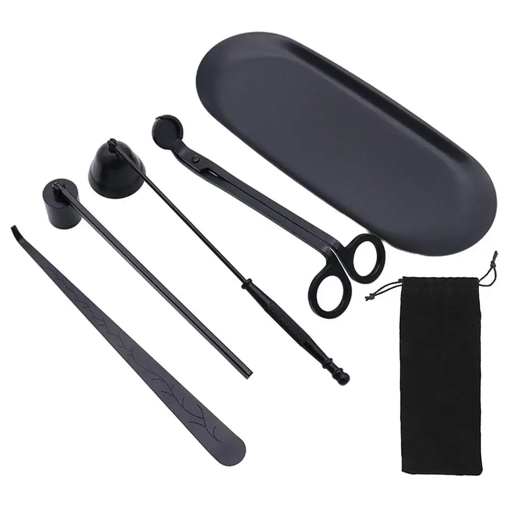 5 Pcs Candle Accessory Set Snuffer  Trimmer Dipper Storage Tray Plate Extinguish Scissor Cutter Tools