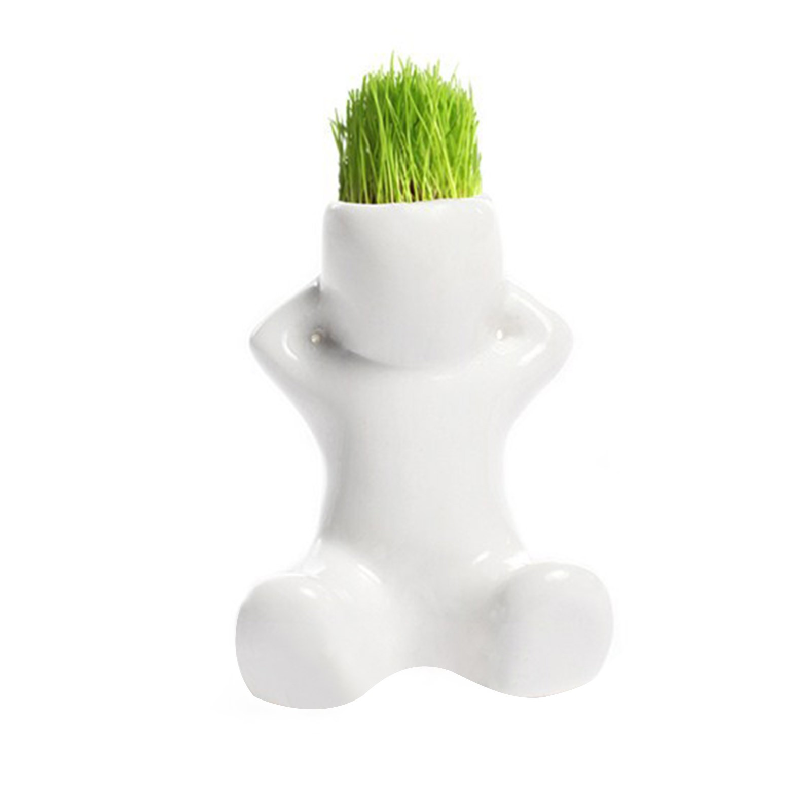 Description Picture 3 of itemNovel Cute Bonsai Head Grass Doll Hair White Lazy Man Rely Plant Garden Diy Mini Tree Dollgrass Pot Ceramic Plant Garden #T1P