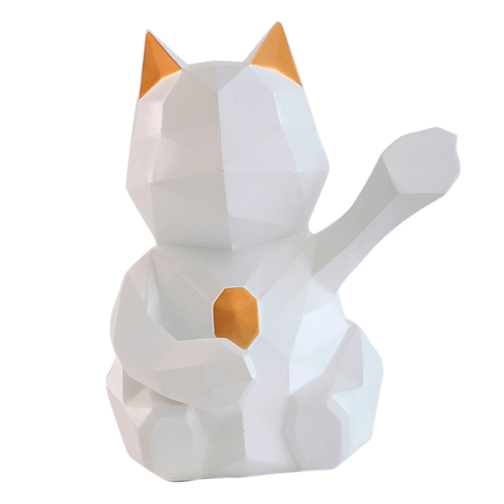 3D Resin Lucky Cat Ornaments Geometric Fortune Cat Happy Lucky Cat Statue Desktop Ornament Shop Home Fortune Symbol