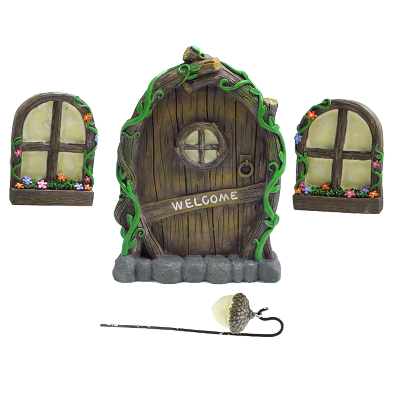 4pcs/set Cute Miniature Fairy Garden Window Door Elf Home for Art Garden Sculpture Decoration Wall and Trees