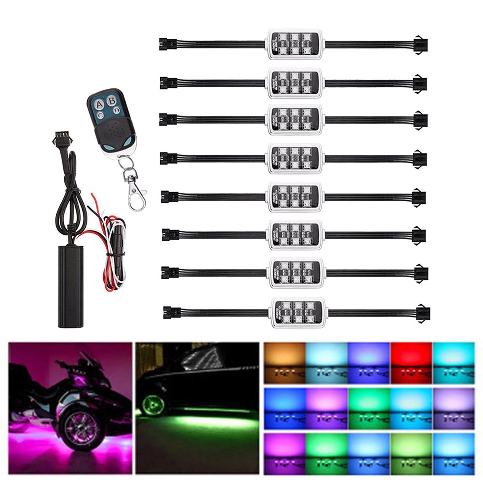 RGB LED Smart Brake Lights Motorcycle Car Atmosphere Light with Remote Control Moto Decorative Strip Lamp Kit
