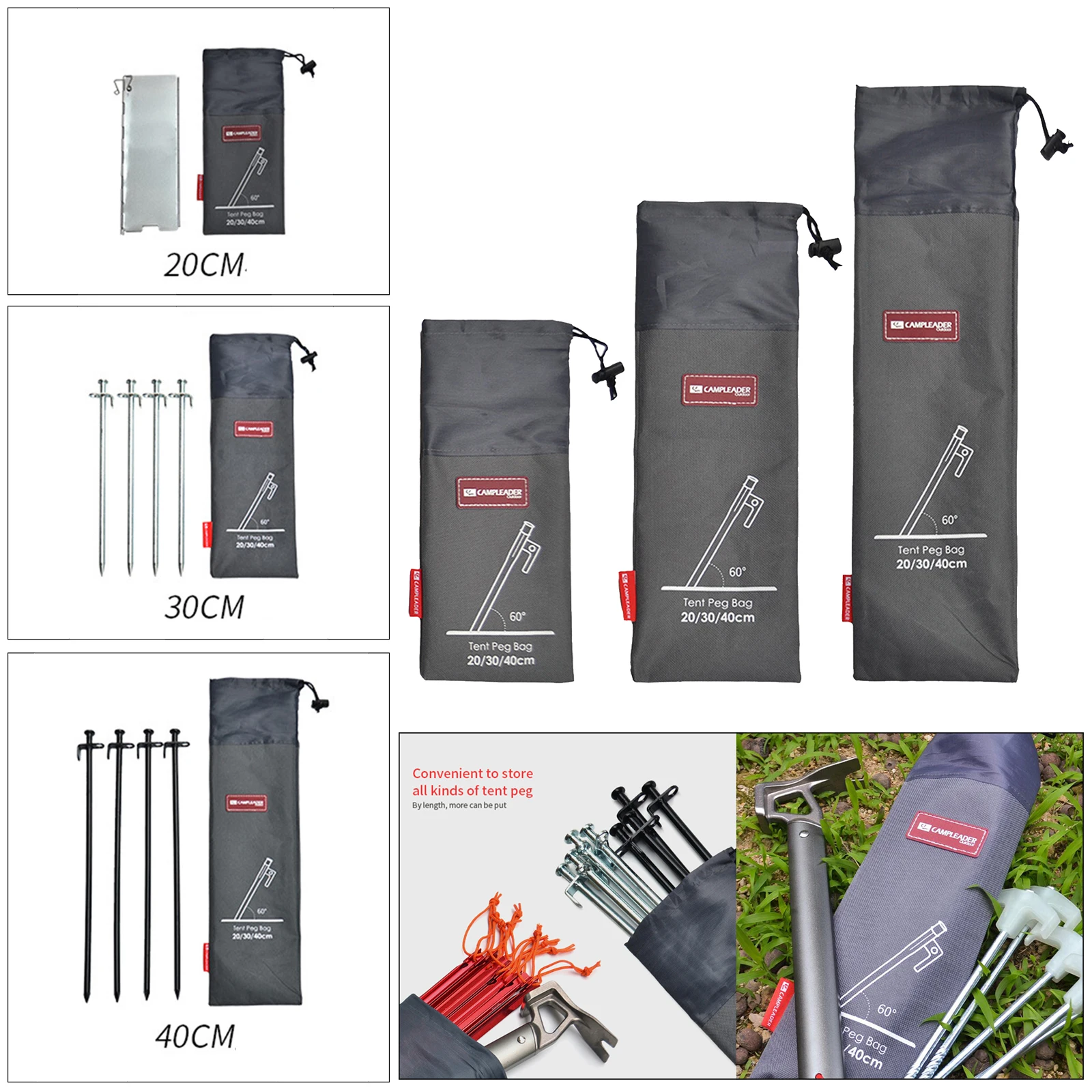 Portable Tent Pegs Storage Bag Holder Tent Nail Stakes Pouch Fishing Hiking