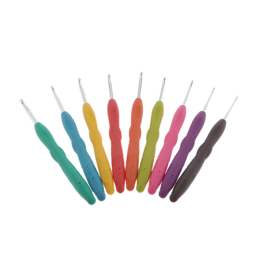 9 Sizes Crochet Hook Needle Set Ergonomic Handle Knitting Needles 2mm-6mm