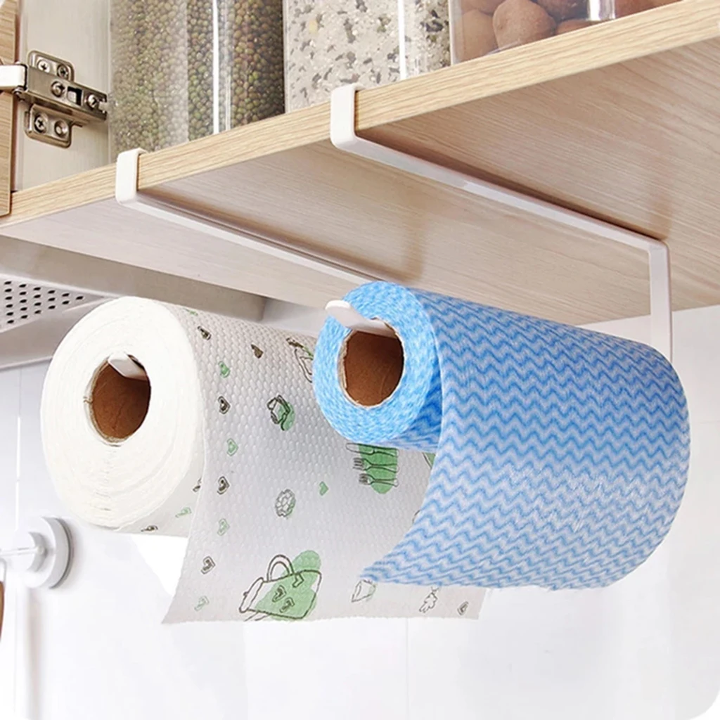 Toilet Paper Towel Hanger Holder Rack Organizer Under Cabinet Storage Hanger