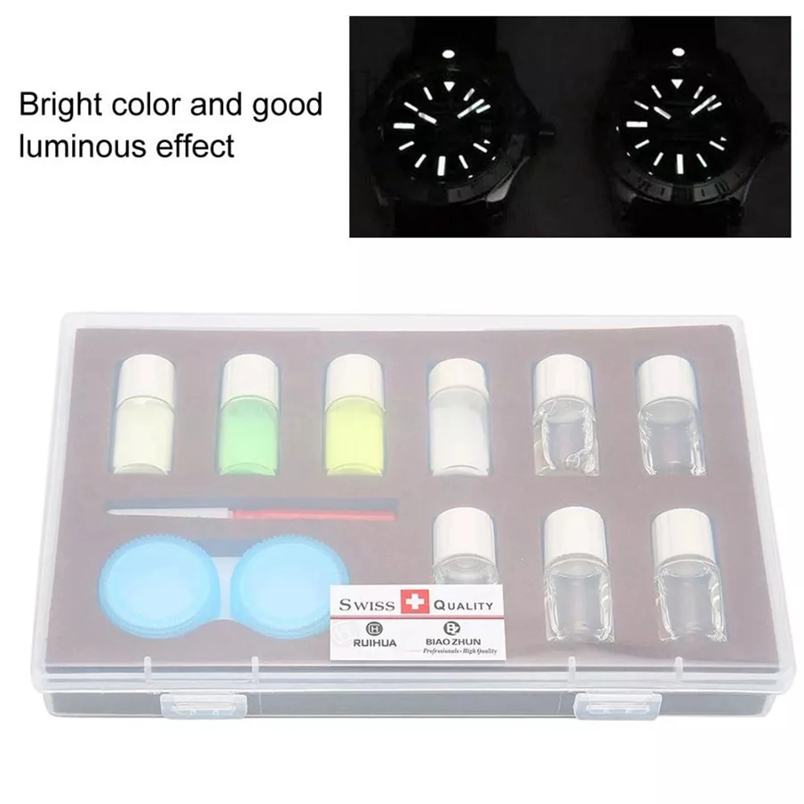 4 Color Watch Luminous Fluorescent Powder Kit 5pcs Mixing Liquid Night Warning