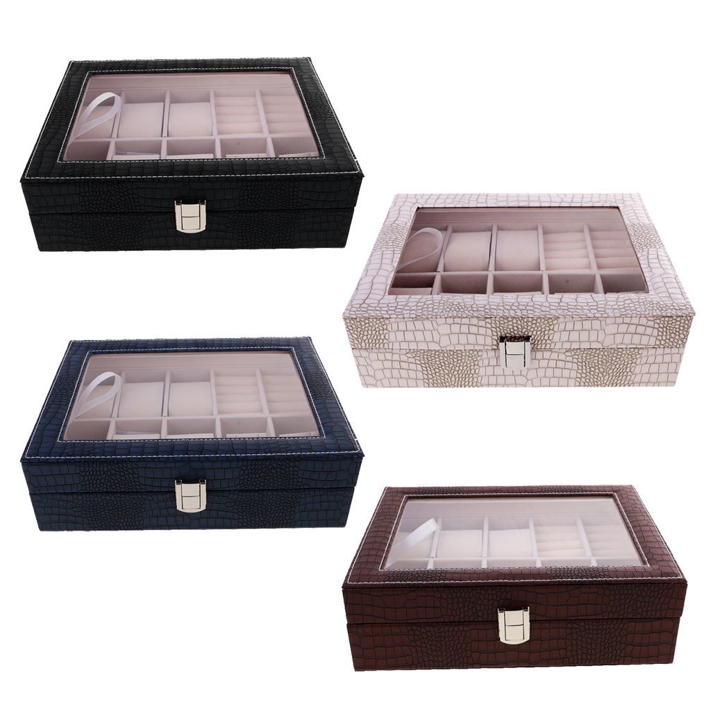 Mens Watch Storage Box PU Leather Watch Display Case Jewelry Organizer