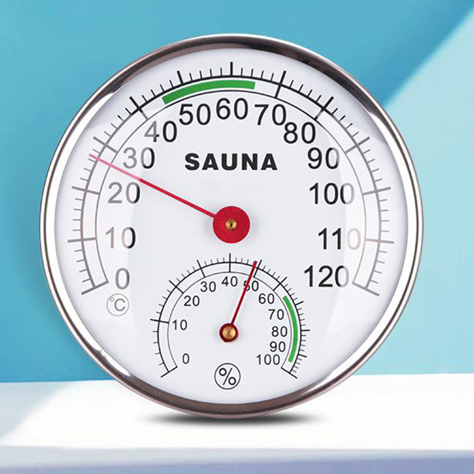 Round Sauna Hygrothermograph Thermometer Hygrometer Humidity and Temperature Measurement Meter 0-12℃ for Steam Room, 12.5cm