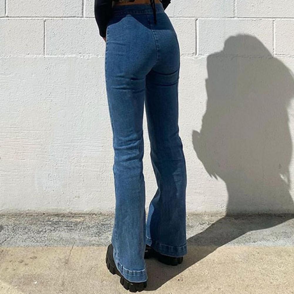 Dropshipping!! nova mulher flare jeans listrado botão