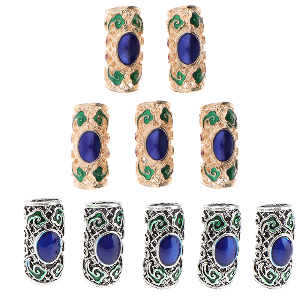 10pcs Dreadlocks Braid Antique Hair Cuffs Silver Color Beads Rings Clips Tubes Hair Extensions Rings Hair Tube Decoration