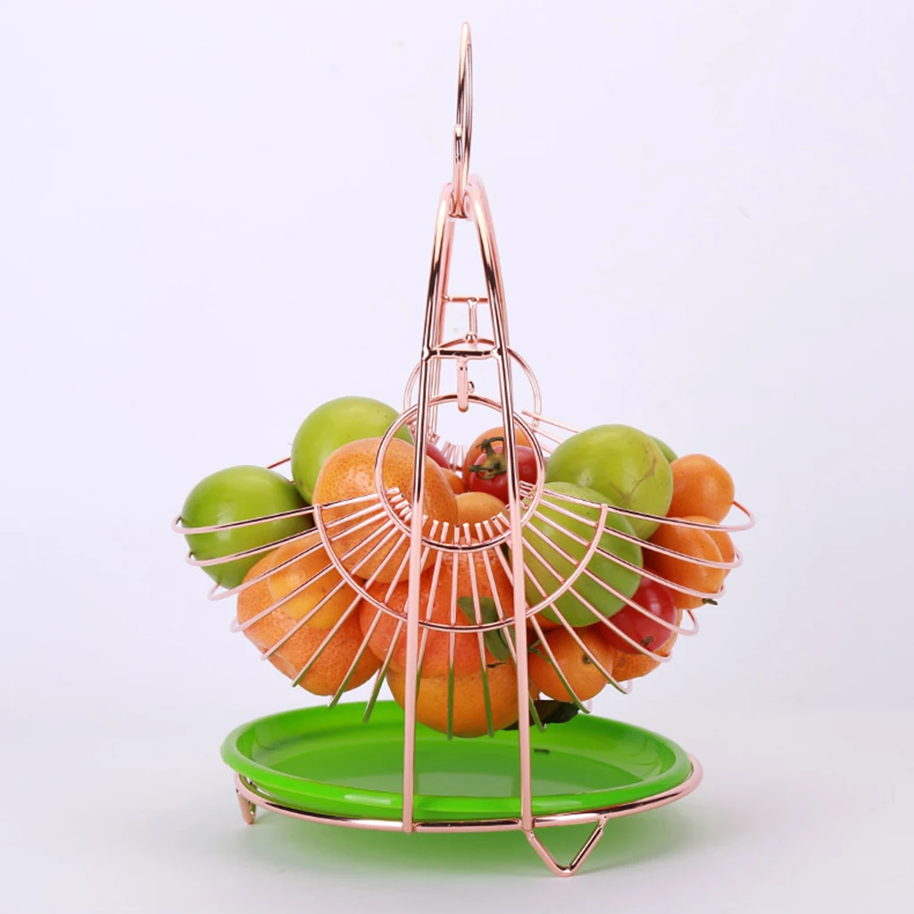 Stainless Metal Fruit Hammock Basket Fruit Bowl Rack Stand Plate Decorative
