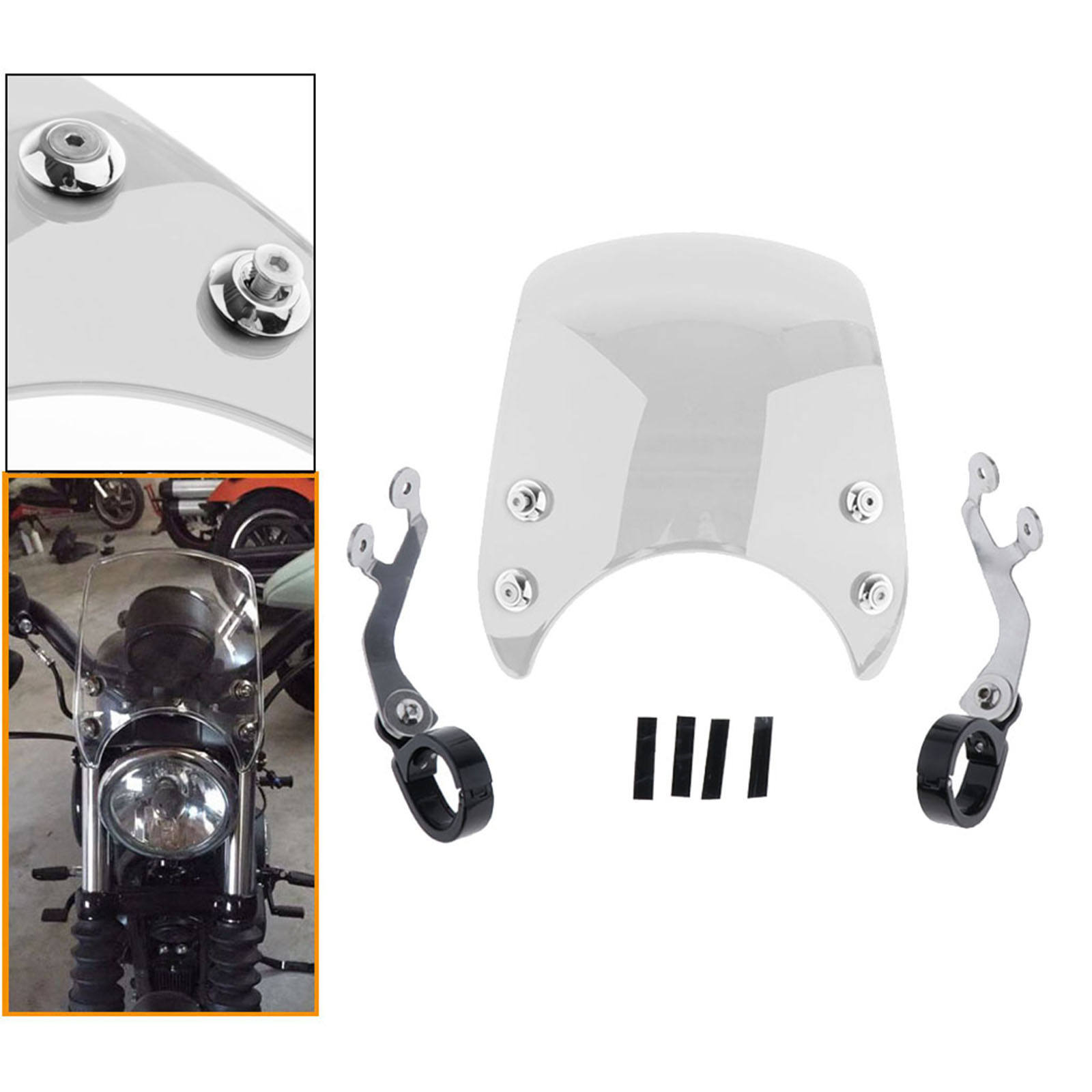 Wind Deflector Clear Windshield For  04-Up Sportster XL883 XL1200 Black