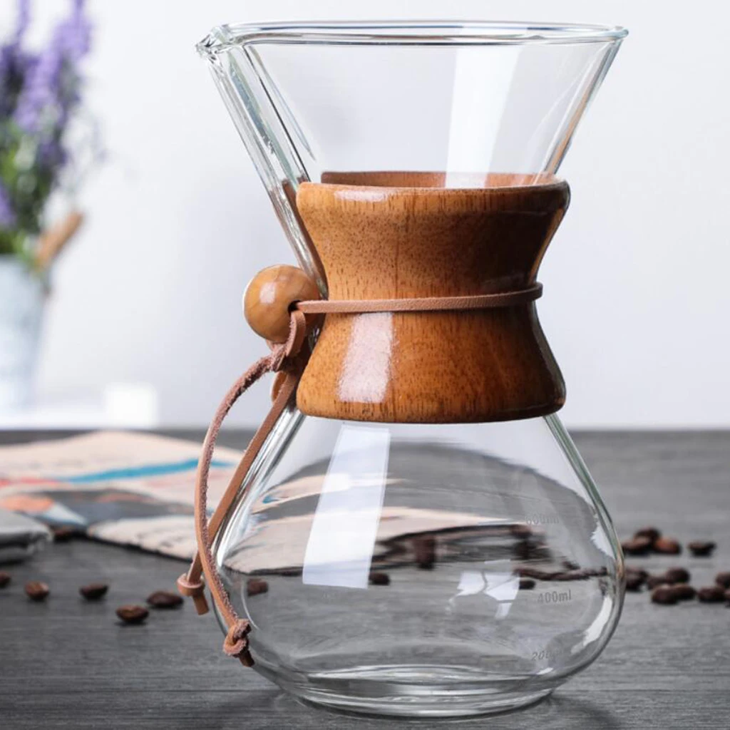 Pour Over Coffee Maker Borosilicate Glass Stainless Steel Filter Anti-Scald with