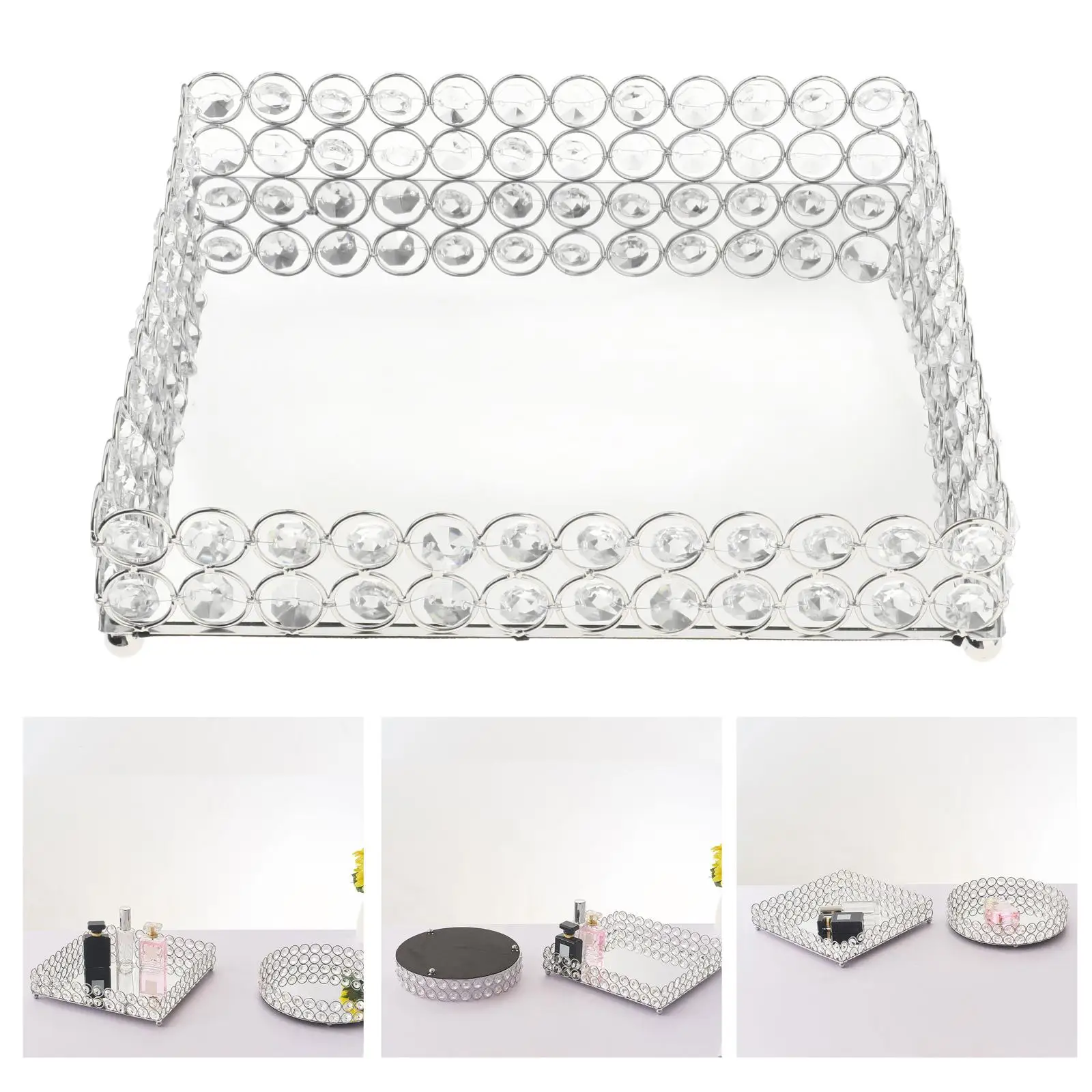 Crystal Cosmetic Makeup Tray 10.6 inches Large Square Vanity Tray Jewelry Trinket Organizer Tray Mirrored Decorative Trays