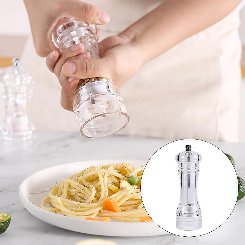 Manual Salt Pepper Grinder Spice Mill Refillable Transparent Acrylic Body Adjustable Coarseness Seasoning Bottle Kitchen Gadgets