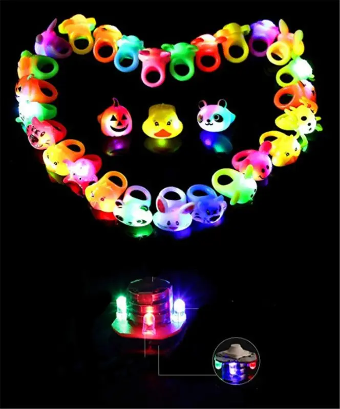 12 Fern Style Flashing LED Jelly Rings Light up Finger Glow Toy Party Bag Favour for sale online 