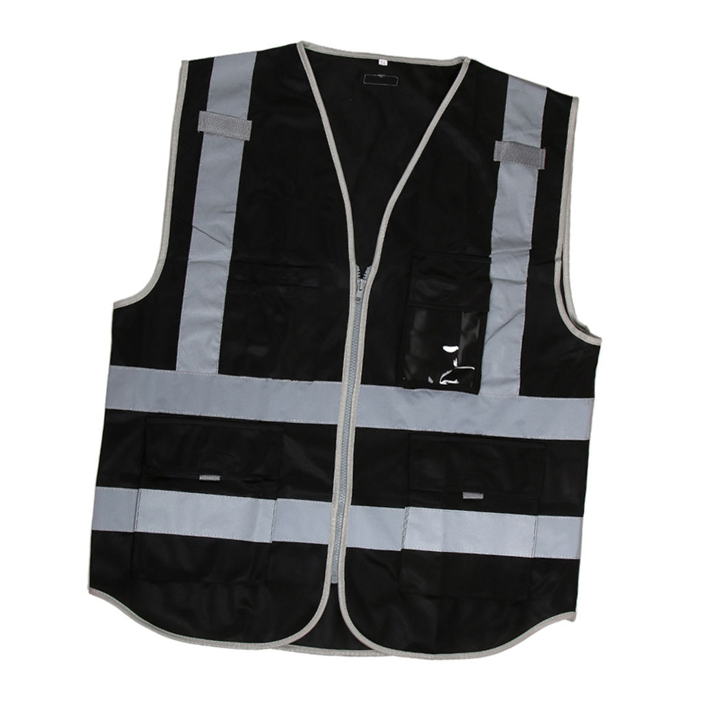 High Visibility Zippered Front Safety Vest with Reflective Strips, Outdoor Security Work Tops