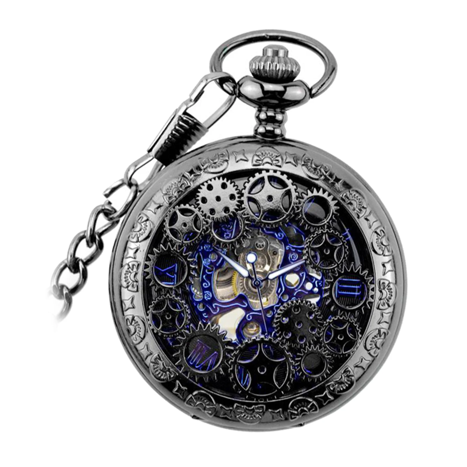 Steampunk Hands Scale Mechanical Skeleton Pocket Watch Holiday Birthday Gift for Men